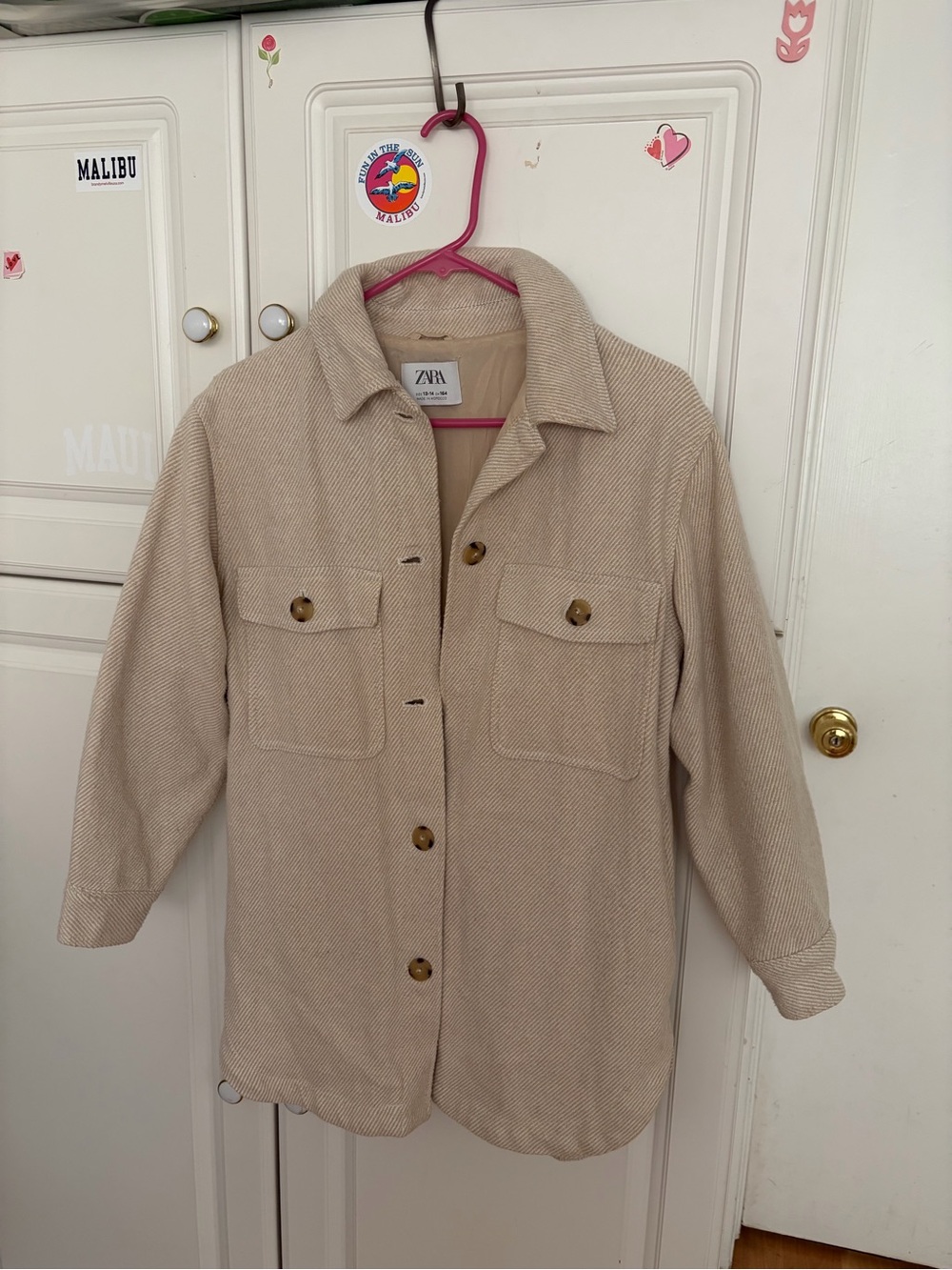 Zara Beige Button-Front Utility Shacket